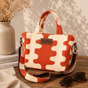 MAIKA Mini Tote Echo Tangerine Orange Abstract Canvas Crossbody Bag MIN-3001 NEW